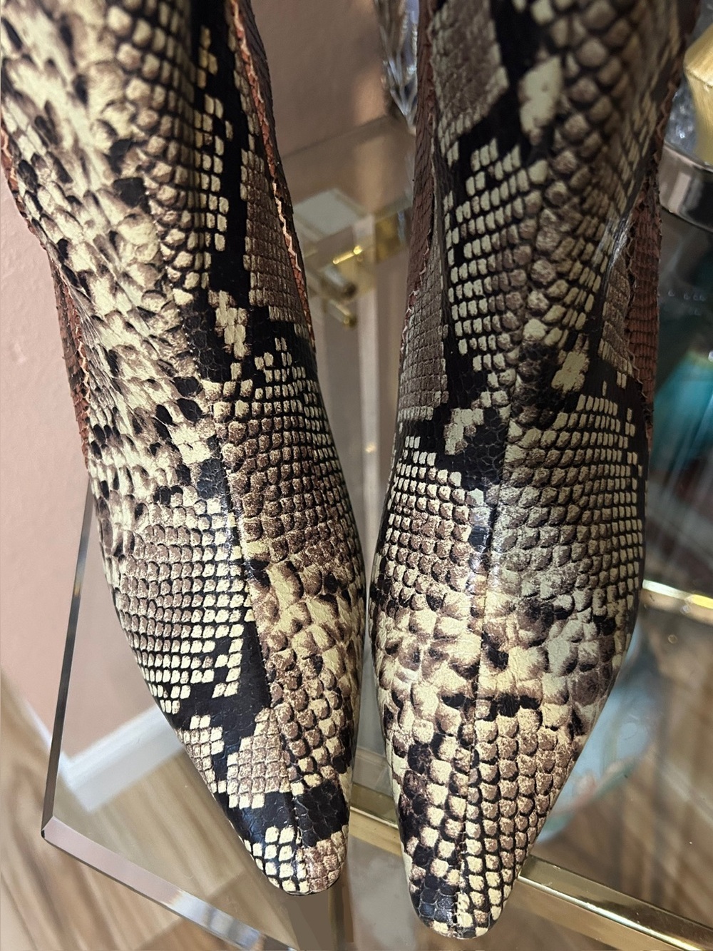 Cynthia Rowley Multi-Color Snake Embossed Patchwork Leather Wedge Boot Size 8.5 - Picture 8 of 16